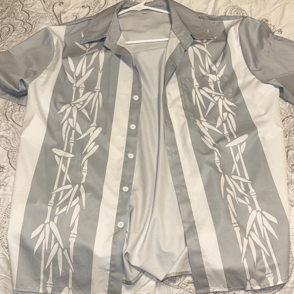 SHEIN Gray Bamboo Print Men's Shirt